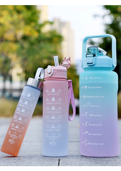 Motivasyonel Su Matarası 3lü Su Şişesi 2 Litre Su Matarası + 750 Ml+ 300 Ml Yavrulu Sporcu Matarası