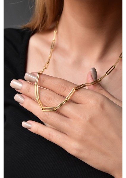 925 Ayar Gümüş Altın Kaplama Ataç Zincir Kolye