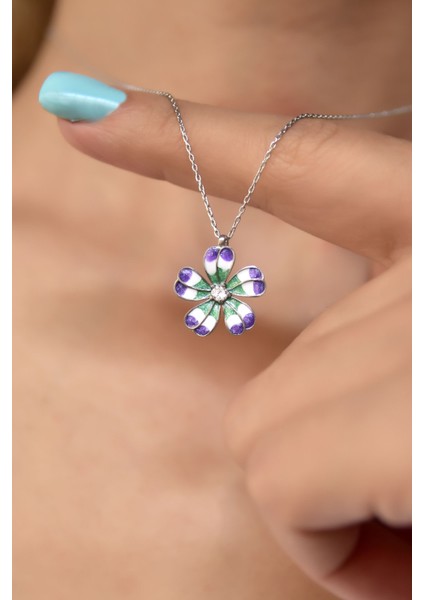 925 Ayar Gümüş Rodyum Kaplama Mineli Tektaş Yonca Kolye