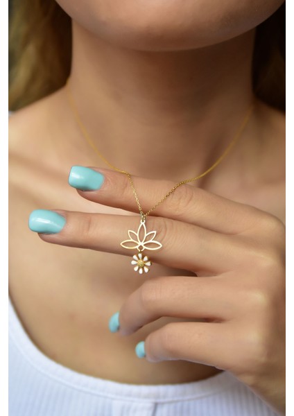 925 Ayar Gümüş Altın Kaplama Mineli Kartanesi Lotus Çiçeği Kolye fiyatları