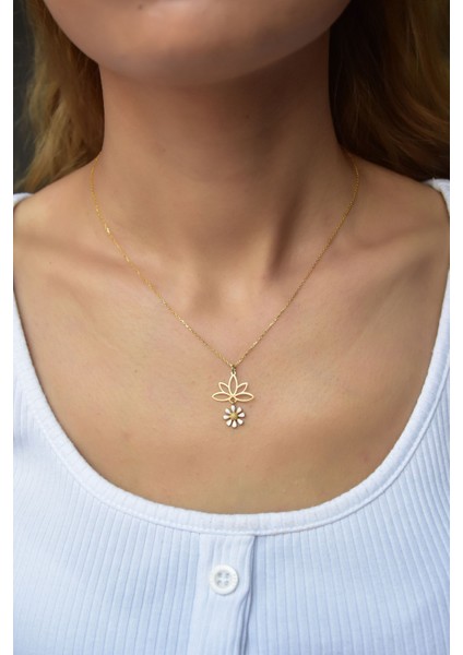 925 Ayar Gümüş Altın Kaplama Mineli Kartanesi Lotus Çiçeği Kolye modelleri