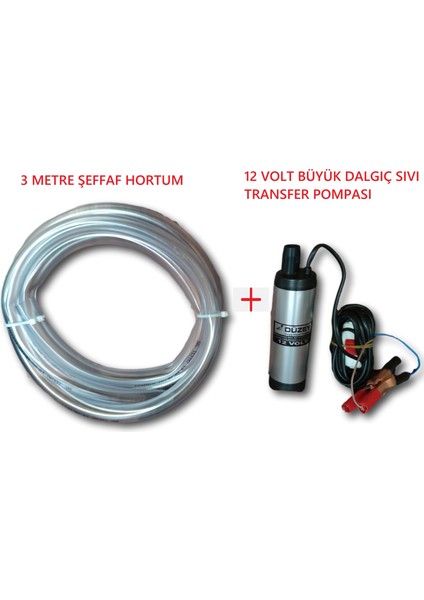 12 Volt Büyük Dalgıç Mazot Aktarma (Sıvı Transfer) Pompası (Su,süt,yağ) + Hortumlu Set