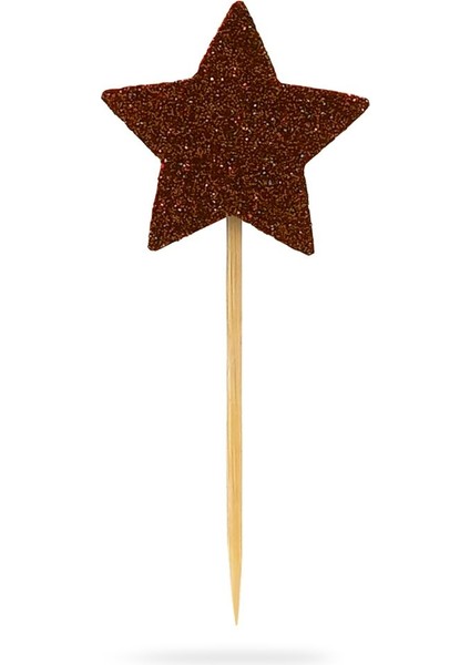 Kahverengi Yıldız Simli Eva Kürdan Cupcake Toppers Cupcake Çubuğu 12'li