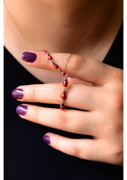 925 Ayar Gümüş Rose Kaplama Akışlı Uğur Böceği Kadın Kolye