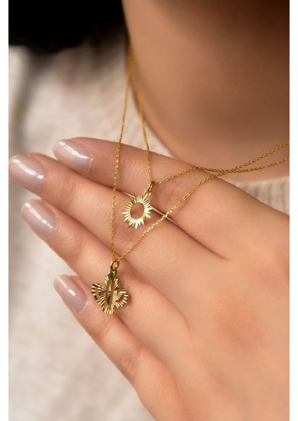 925 Ayar Gümüş Altın Kaplama Kristal Kesim Güneş ve Kaktüs Asansörlü Kolye fiyatları