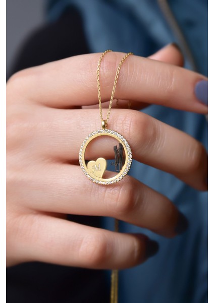 925 Ayar Gümüş Altın Kaplama Kalpli Harf Aşk Çemberi Kolye modelleri