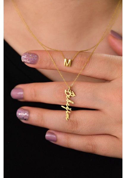 925 Ayar Gümüş Altın Kaplama Harf ve Bebeğim Yazılı Asansörlü Kolye fiyatları
