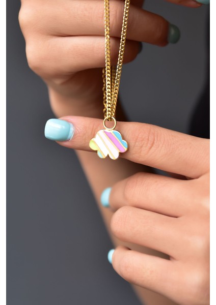 925 Ayar Gümüş Altın Kaplama Renkli Mineli Bulut Kolye