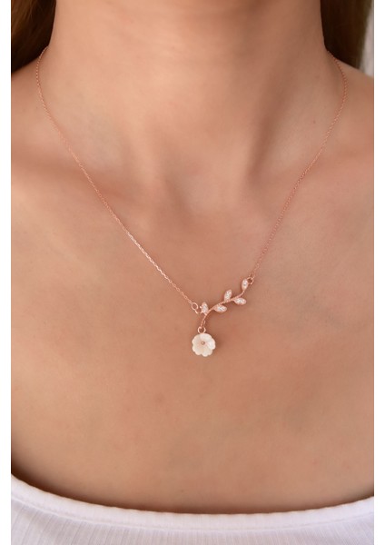 925 Ayar Gümüş Rose Kaplama Taşlı Çiçek Kolye UVPS102109 modelleri