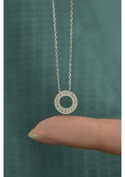 925 Ayar Gümüş Rodyum Kaplama Taşlı Yuvarlak Kolye