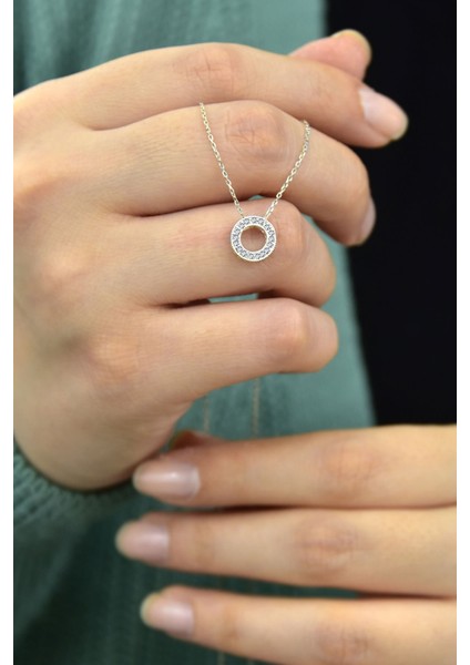 925 Ayar Gümüş Rodyum Kaplama Taşlı Yuvarlak Kolye modelleri