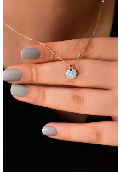 925 Ayar Gümüş Rose Kaplama Lazer Mineli A Harf Kolye