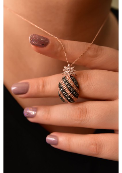 925 Ayar Gümüş Rose Altın Kaplama Ananas Kolye