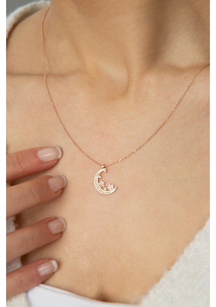 Kadın Taşlı Ay Yıldız Model Model 925 Ayar Gümüş Kolye modelleri