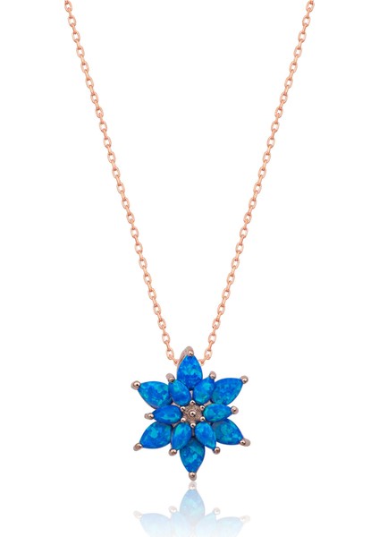 925 Ayar Mavi Opal Taşlı Gümüş Lotus Kolye