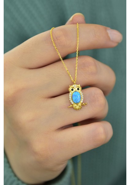925 Ayar Gümüş Gold Kaplama Opal Baykuş Kolye fiyatları