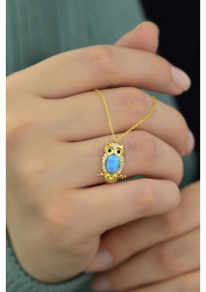 925 Ayar Gümüş Gold Kaplama Opal Baykuş Kolye modelleri