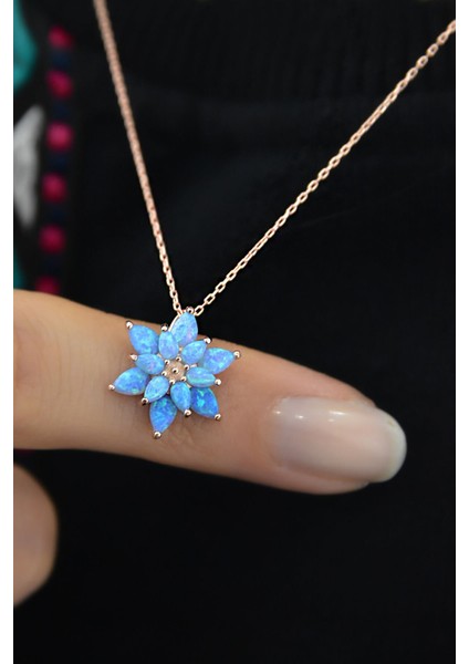 Kadın Turkuaz Opal Taşlı Lotus Gümüş Kolye fiyatları