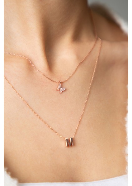 Kadın Asansörlü Kelebek ve Harf Model 925 Ayar Gümüş Kolye fiyatları