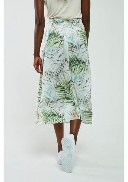 Yeşil Yaprak Desenli Şifon Midi Etek fırsatları