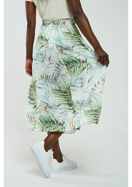 Yeşil Yaprak Desenli Şifon Midi Etek indirimleri