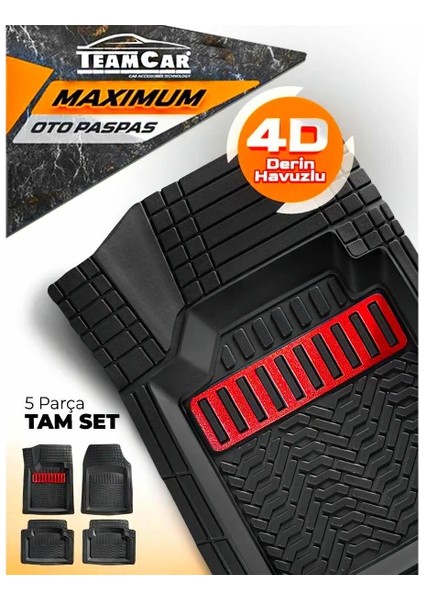 Opel Combo 2004-2005-2006-2007 Uyumlu 3D Havuzlu Paspas Takımı Krom Kırmızı
