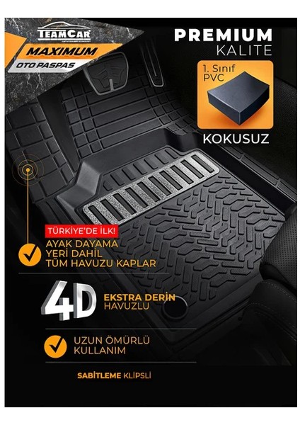Renault Fluence 2019-2020-2022-2023 Uyumlu 3D Havuzlu Paspas Takımı Krom Silver