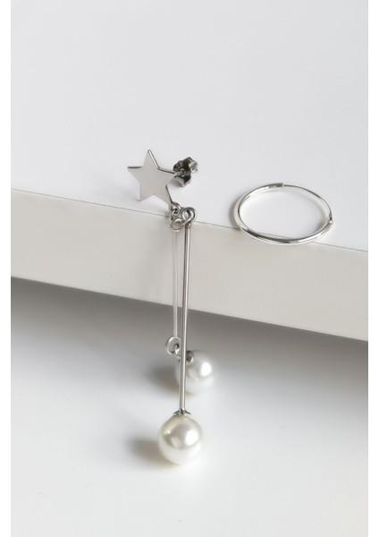 925 Ayar Gümüş Rodyum Kaplama Sallantılı Yıldızlı Inci Küpe ve Halka Küpe fiyatları