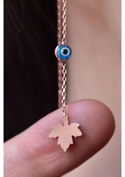 925 Ayar Gümüş Rose Kaplama Cam Göz Çınar Yaprağı Zincir Küpe fiyatları