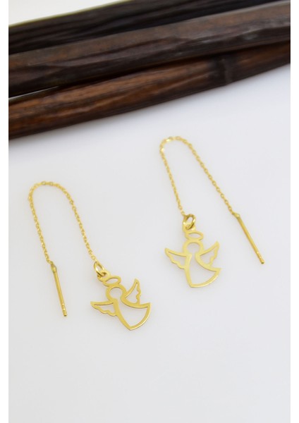 925 Ayar Gümüş Altın Kaplama Çift Melek Zincir Kadın Küpe fiyatları