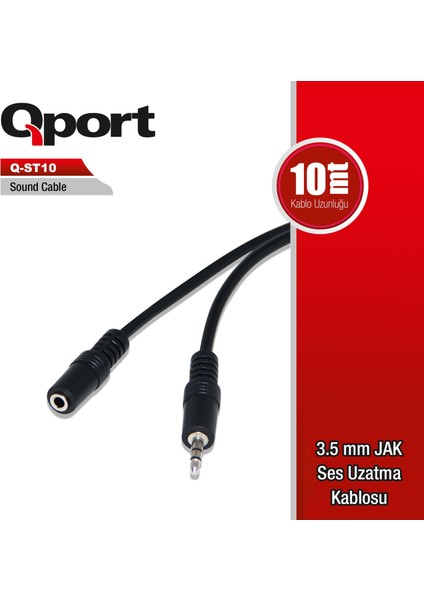Qport Qst-10 3,5mm Jak 10MT Ses Uzatma Kablosu