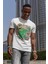 Timsah Baskılı Desenli Pamuk Beyaz Erkek T-Shirt 1