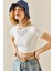 Beyaz Taşlı Kaşkorse Crop Bluz 3YXK2-47296-01 1