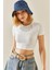 Beyaz Taşlı Kaşkorse Crop Bluz 3YXK2-47296-01 2