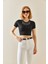 Siyah Taşlı Kaşkorse Crop Bluz 3YXK2-47296-02 3