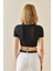 Siyah Taşlı Kaşkorse Crop Bluz 3YXK2-47296-02 4