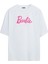 Kadın Barbie Baskılı Oversize Beyaz Tshirt 1