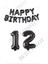 Happy Bırthday Siyah Renk Folyo Balon ve Rakam Seti Yaş 12 1