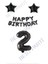 Happy Bırthday Siyah Renk Folyo Balon Yıldız Folyo ve Rakam Seti Yaş 2 1