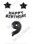 Happy Bırthday Siyah Renk Folyo Balon Yıldız Folyo ve Rakam Seti Yaş 9 1