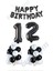 Happy Bırthday Siyah Renk Folyo Balon Latex Balon ve Folyo Rakam Seti Yaş 12 1