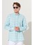 Erkek Beyaz Mint Slim Fit Dar Kesim Düğmeli Yaka Gofre Desenli Gömlek 1
