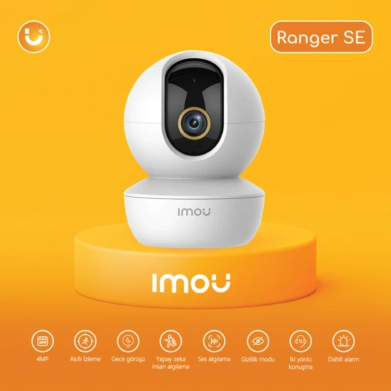 IMOU Ranger SE İç Ortam Akıllı WiFi PT Kamera/4MP-Gece Görüş-360° Hareket-Hareket ve İnsan Algılama-İki Yönlü Ses-SD Kart-ONVIF-Bulut(IPC-A43P)
