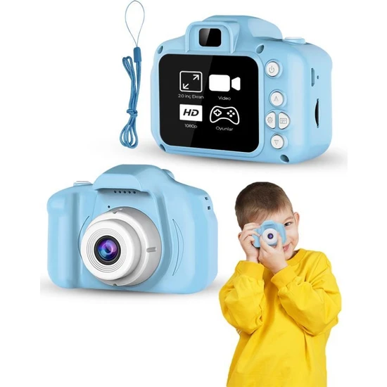 DEMPOWER Çocuk Mini Dijital Fotoğraf Makinesi 1080P Hd Mavi
