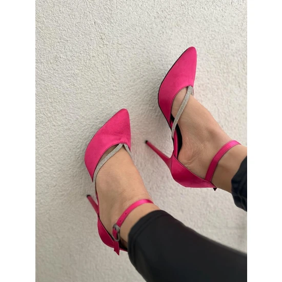 Nail Shoes Venezia Kenar Taş Bant Kadın Stiletto Ayakkabı Fuşya