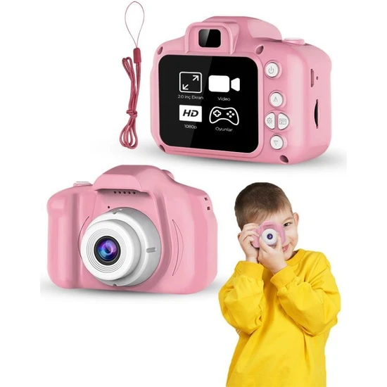 DEMPOWER Çocuk Mini Dijital Fotoğraf Makinesi 1080P Hd Pembe