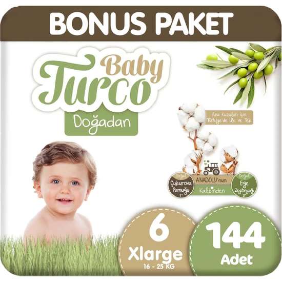 Baby Turco Doğadan Bonus Paket Bebek Bezi 6 Beden 72X2 144 Adet