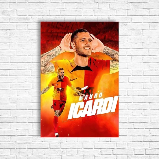 Trend Poster Mauro Icardi Sarı Kırmızı Retro Ahşap Poster