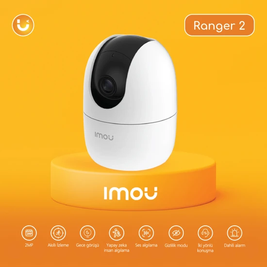 IMOU Ranger 2 İç Ortam Akıllı WiFi PT Kamera/2 MP-Gece Görüşü-360° Hareket-İnsan Algılama-İki Yönlü Konuşma-SD Kart Desteği-ONVIF-Bulut(IPC-A22EP)