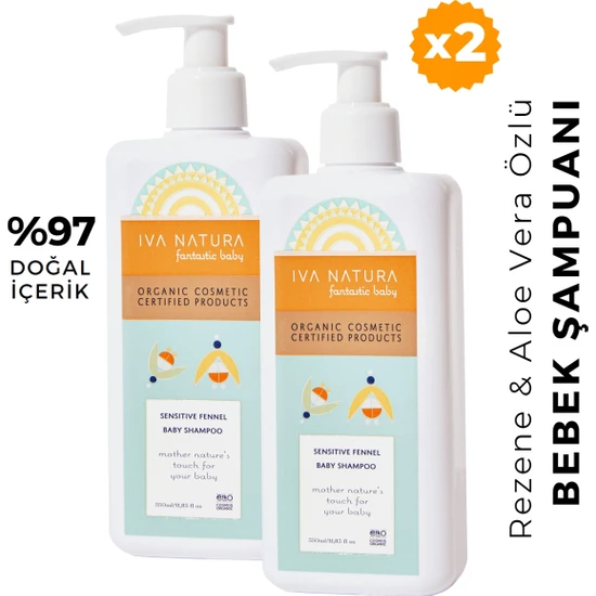 Iva Natura 2'li Organik Sertifikalı %97 Doğal Bebek Saç ve Vücut Şampuanı Aloe Vera ve Rezene Özlü 350ML